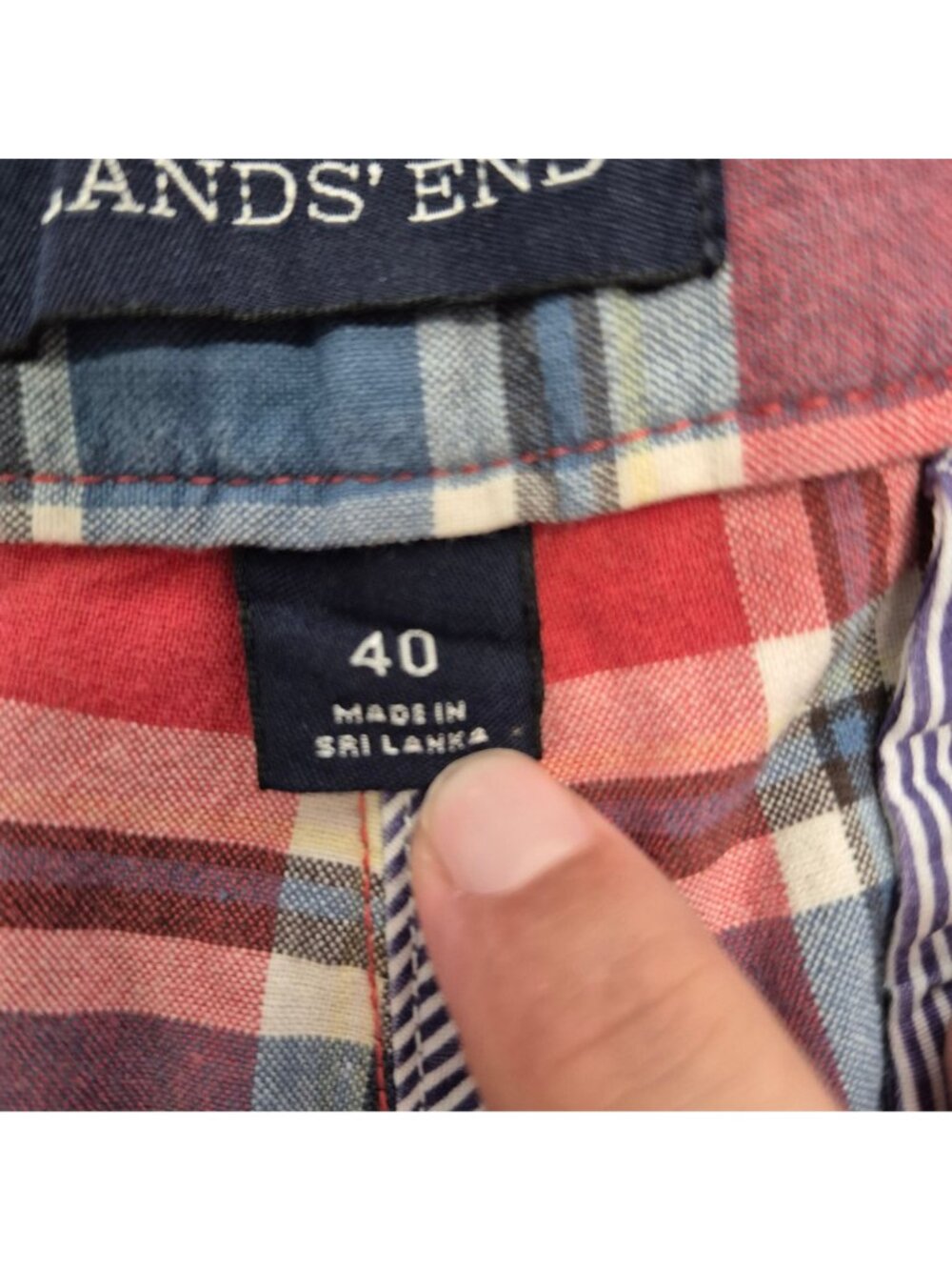 Lands End Mens Plaid Cotton Chino Shorts Red/Blue Size 40 Casual Summer Wear - Picture 6 of 9